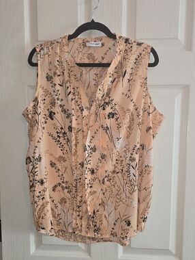 Calvin Klein Peach Botanical Sleeveless Blouse